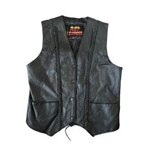 Hot Leathers women’s black leather vest braided biker corset back small